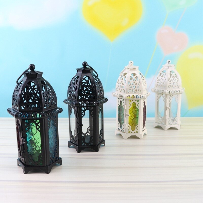 Portavelas marroquí Vintage a prueba de viento colgante vela linterna hierro vidrio candelabro votivo Decoración Para celebración de boda hogar 7*17cm