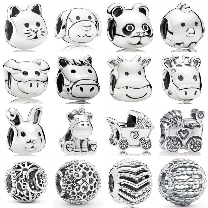 Moda a céu aberto sol estrelas & lua notável coelho carrinho de bebê charme 925 prata esterlina contas caber pulseira jóias diy