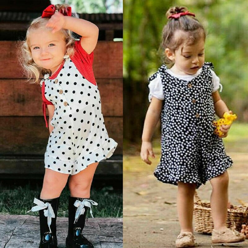 Pudcoco peuterkleding voor meisjes, romper met bandjes en stippen, zomeroutfit voor kinderen, overalls