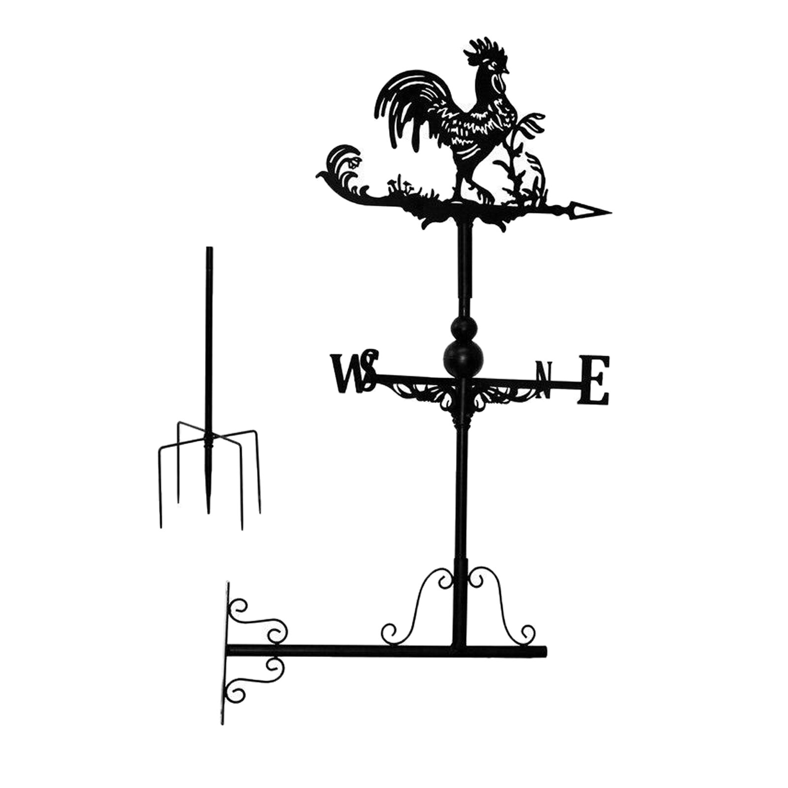 Rooster Weathervanes Iron Wind Vane Wind Speed Direction Indicator Garden Yard Pole