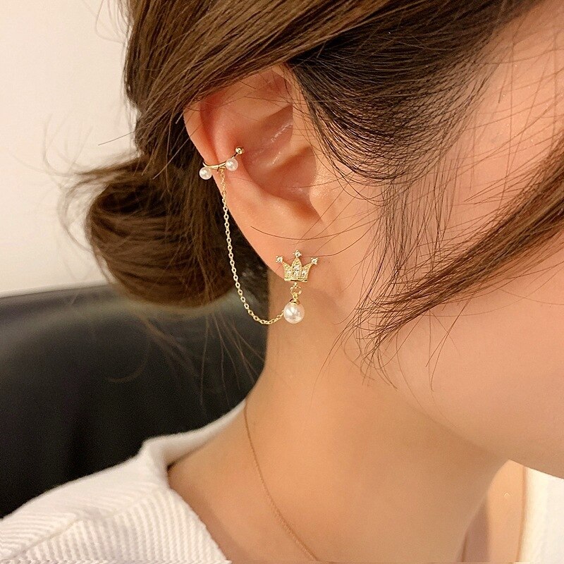 Asymmetrische Lange Kwast Ketting Manchet Oorbellen Voor Vrouwen Meisjes Vlinder Oor Botten Clip Oorhaak Oorbellen Sieraden Party: 14  (1pc)