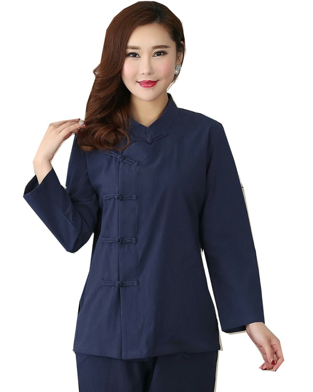 Shanghai Story Long Sleeve chinese Traditional Clothing Women's cheongsam Top Blend Linen Blouse Chinese Qipao Shirt 3 color