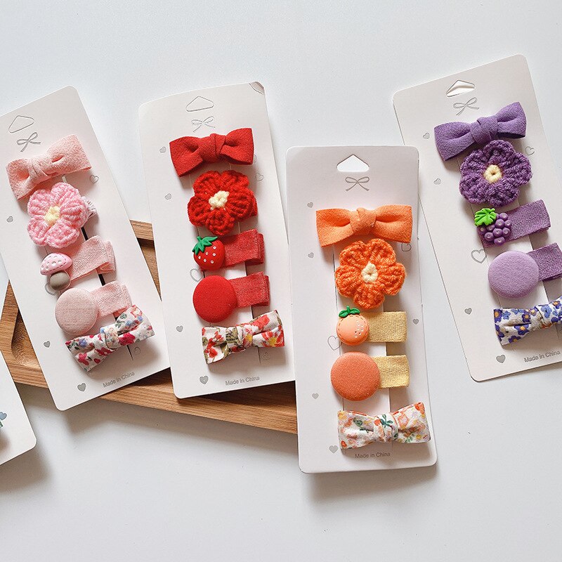 5 pçs bonito arco flor doce crianças hairpins kint woolen artesanal barrettes clipe de cabelo arcos para o bebê conjunto menina