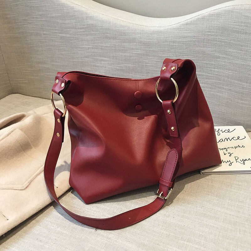 Grote capaciteit dames schoudertassen dames tassen pu leer casual messenger bags casual dames handtassen sac a hobos: Rood