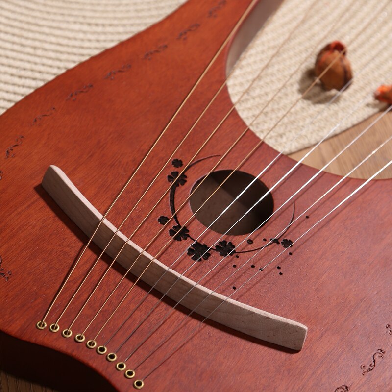 Lira harpa 10/16 cordas gravadas à mão por madeira de mogno alta qualidade + tuning chave instrumentos musicais