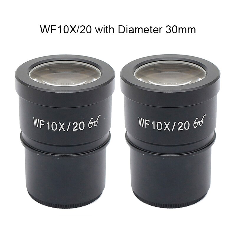 Lente Ocular WF10X de campo amplio, lente Ocular óptico de alto punto Ocular para microscopio estéreo, campo de visión de 20mm o 22mm, 10X, 1 par: WF10X-20 Dia 30mm