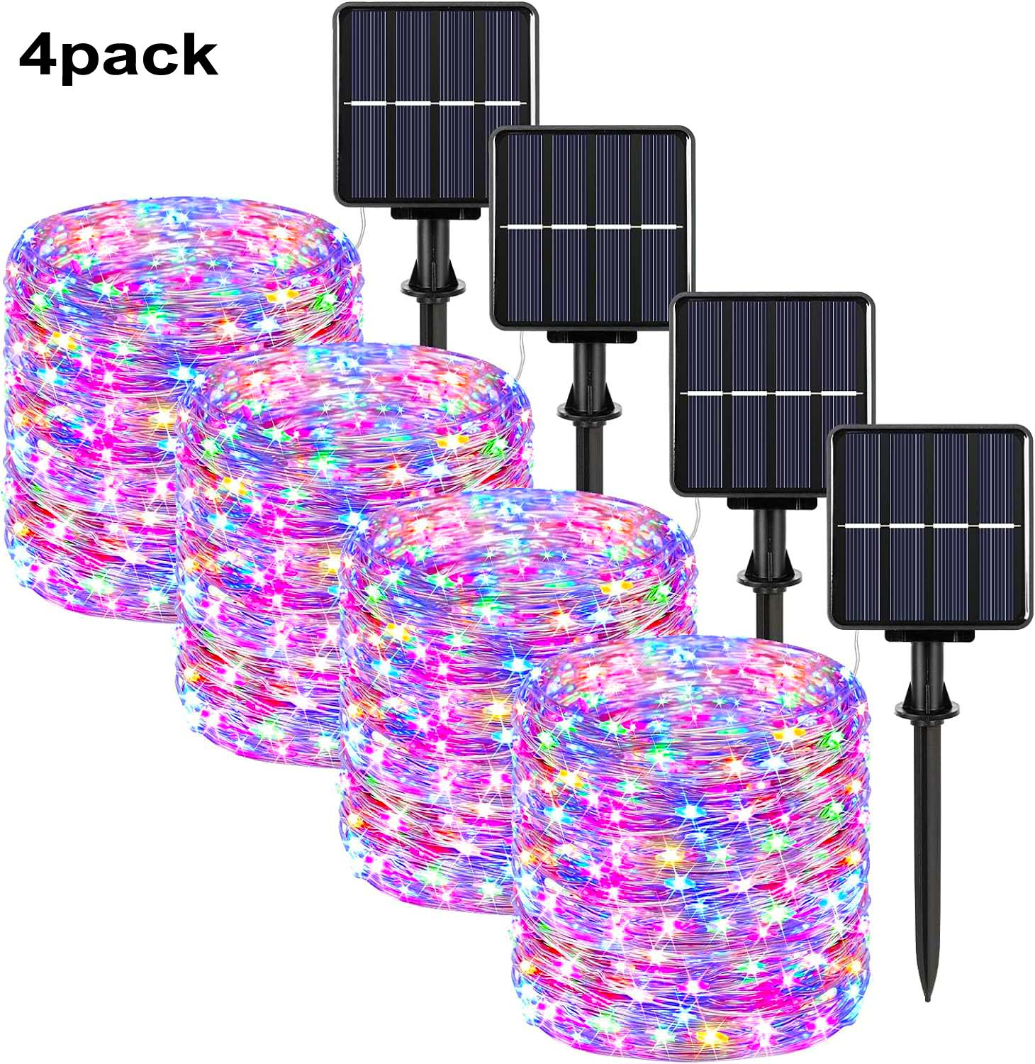 Pack of 4 Solar Fairy Lights Outdoor 400LED Fairy Lights Outdoor 8 Modes Copper Wire IP65 Warterproof for GardenPatio Yard Party: forest green / 6-10W