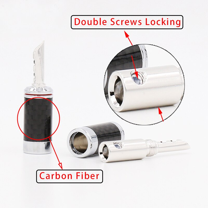Fiche banane plaquée Rhodium BFA de , câble de haut-parleur audio en fibre de carbone, connecteur banane