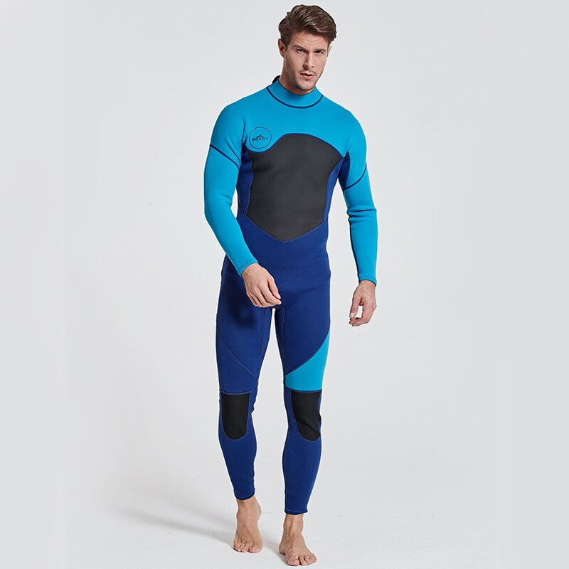 Men's 3mm Neoprene Wetsuits Back Zip Full Wetsuit Blue/Black Long Sleeve for Snorkeling, Scuba Diving, Surfing