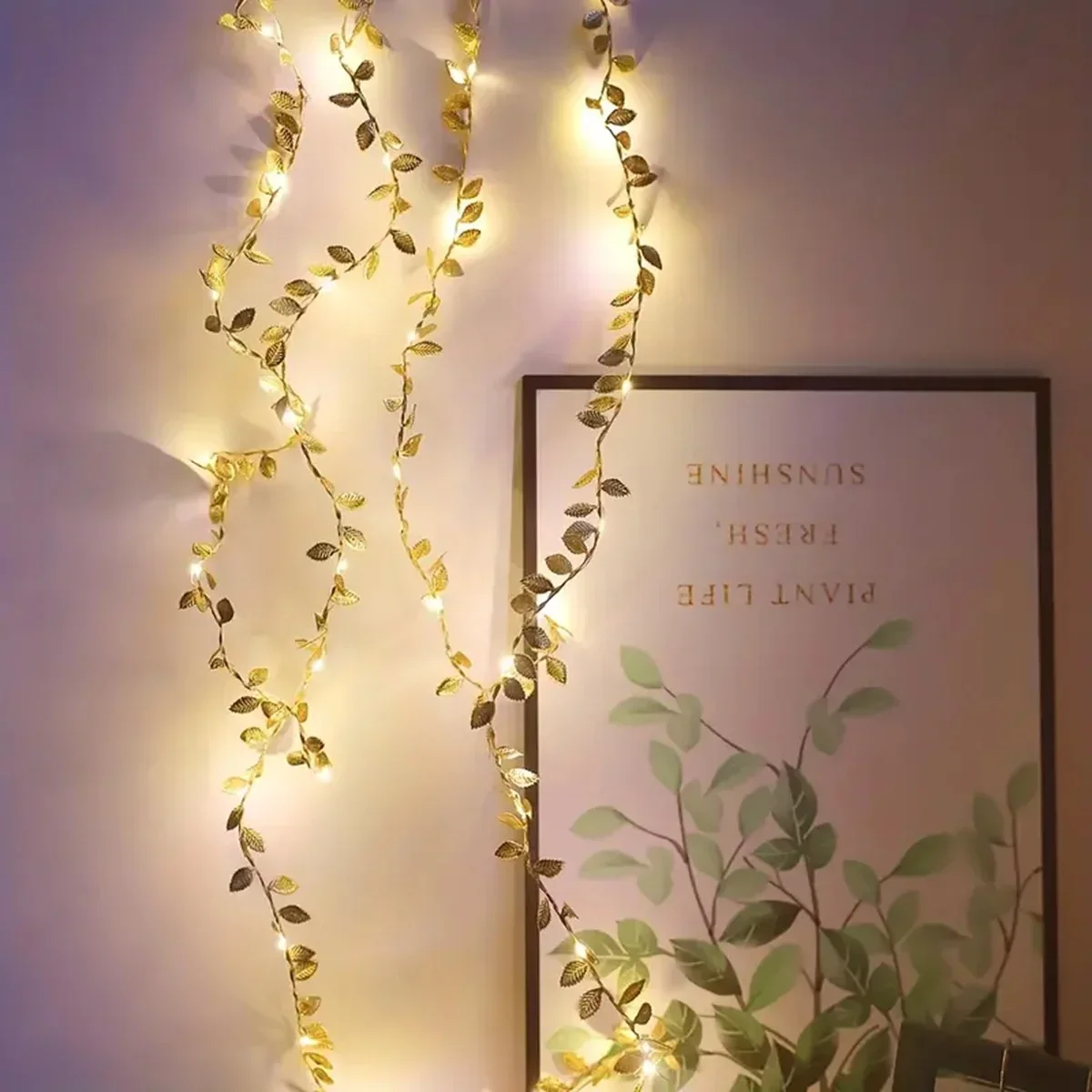 Goldene silberne kleine Blätter Lichterkette 20/50/100 LEDs batteriebetriebene künstliche Pflanzengirlande Rebelichter für Hochzeit Home Party