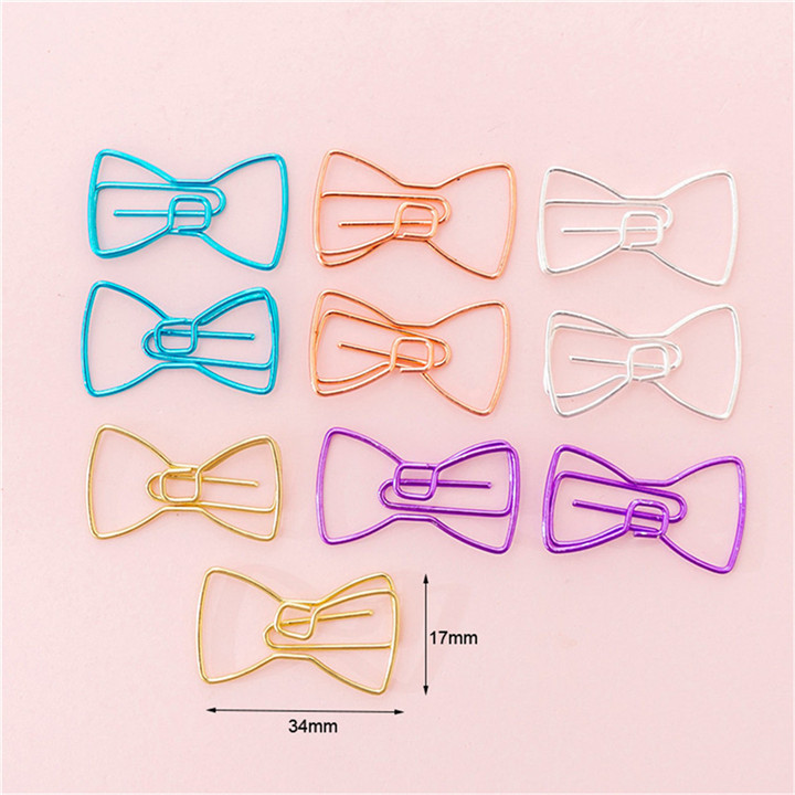 YaMinSanNiO 10pcs/lot Cute Paper Clips Envelope Cactus Paper Clip Metal Bookmark Decorative File Memo Clips Stationery: Bow-knot