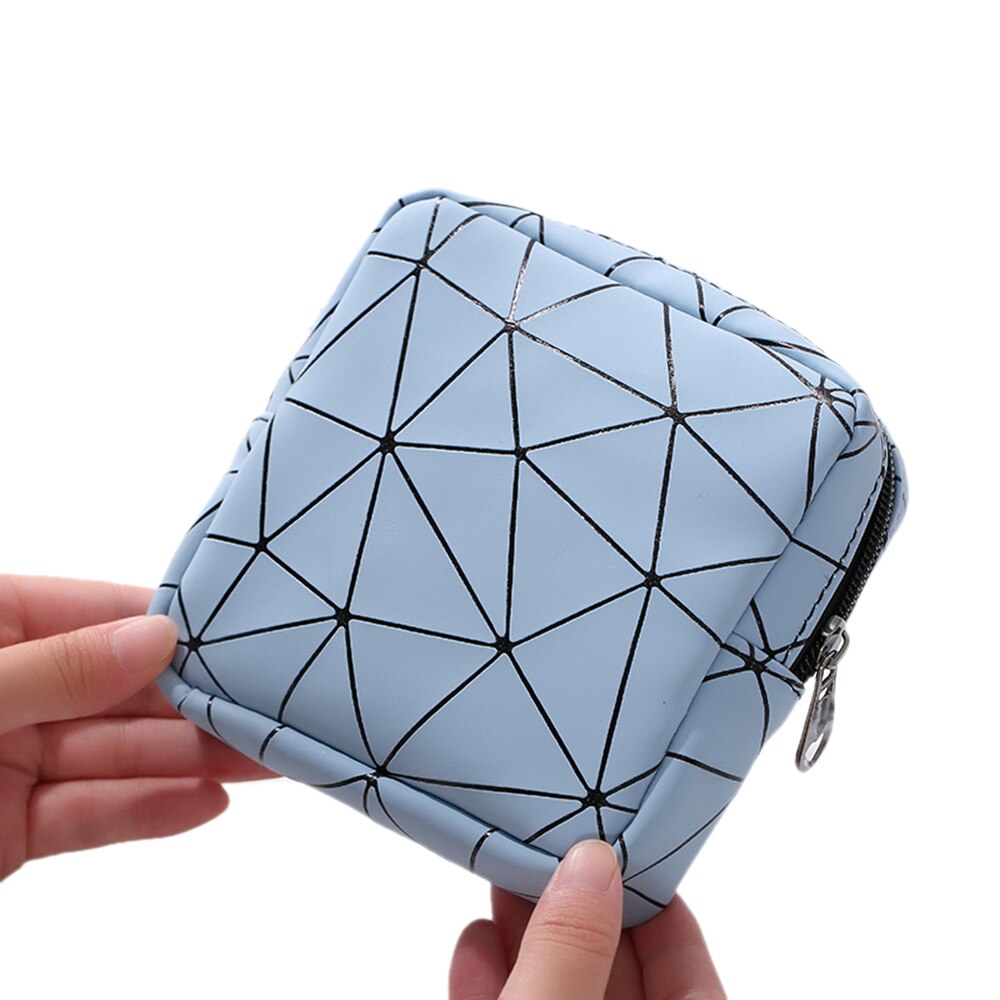 Portable Mini Storage Bag Multifunctional PU Leather Women Menstrual Rhombus Napkin Sanitary Organizer Masks Credit Card Bag: Green
