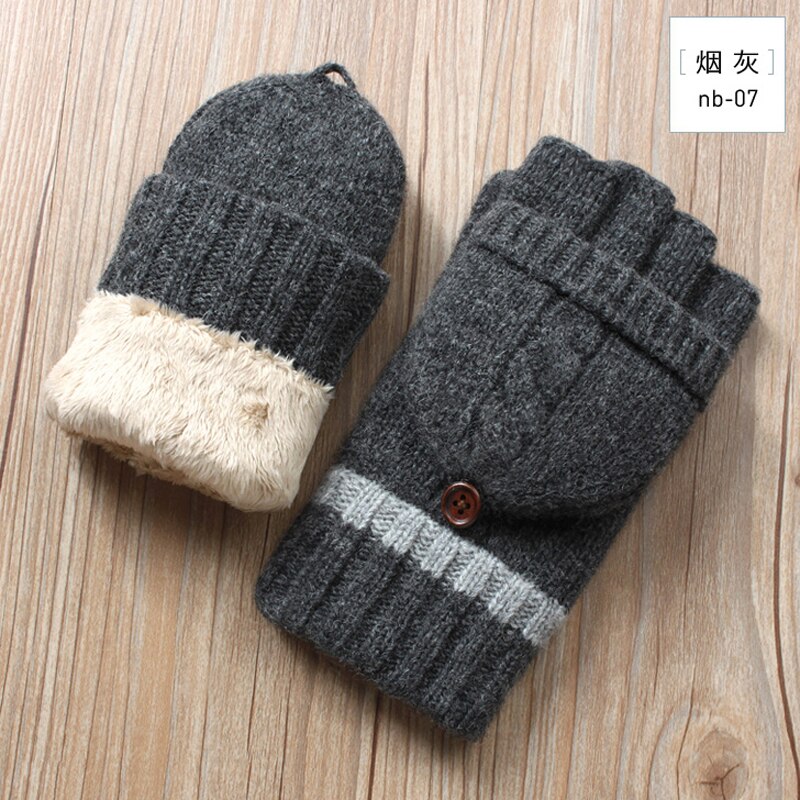 Guantes sin dedos de invierno para hombre, mitones de lana tejidos, manoplas cálidas de terciopelo para invierno, manoplas cálidas para hombre, medio guantes de conducir dedo
