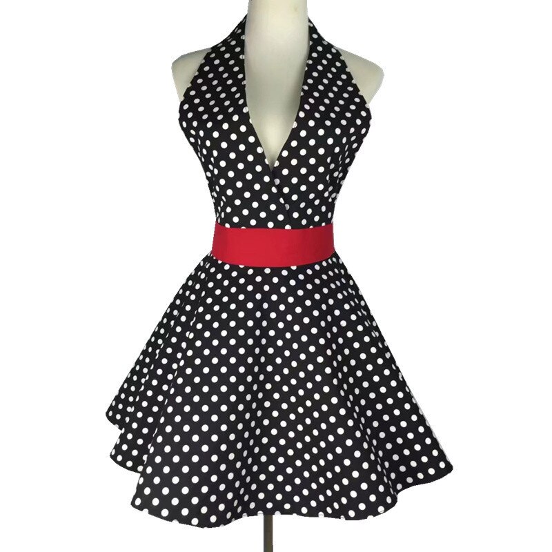 Mooie Retro Schorten Voor Vrouwen Koken Schort Leuke Verstelbare Katoen Sexy V-Hals Polka Dot Zwarte Schort Klassieke Grote wave: Letter-dot-black