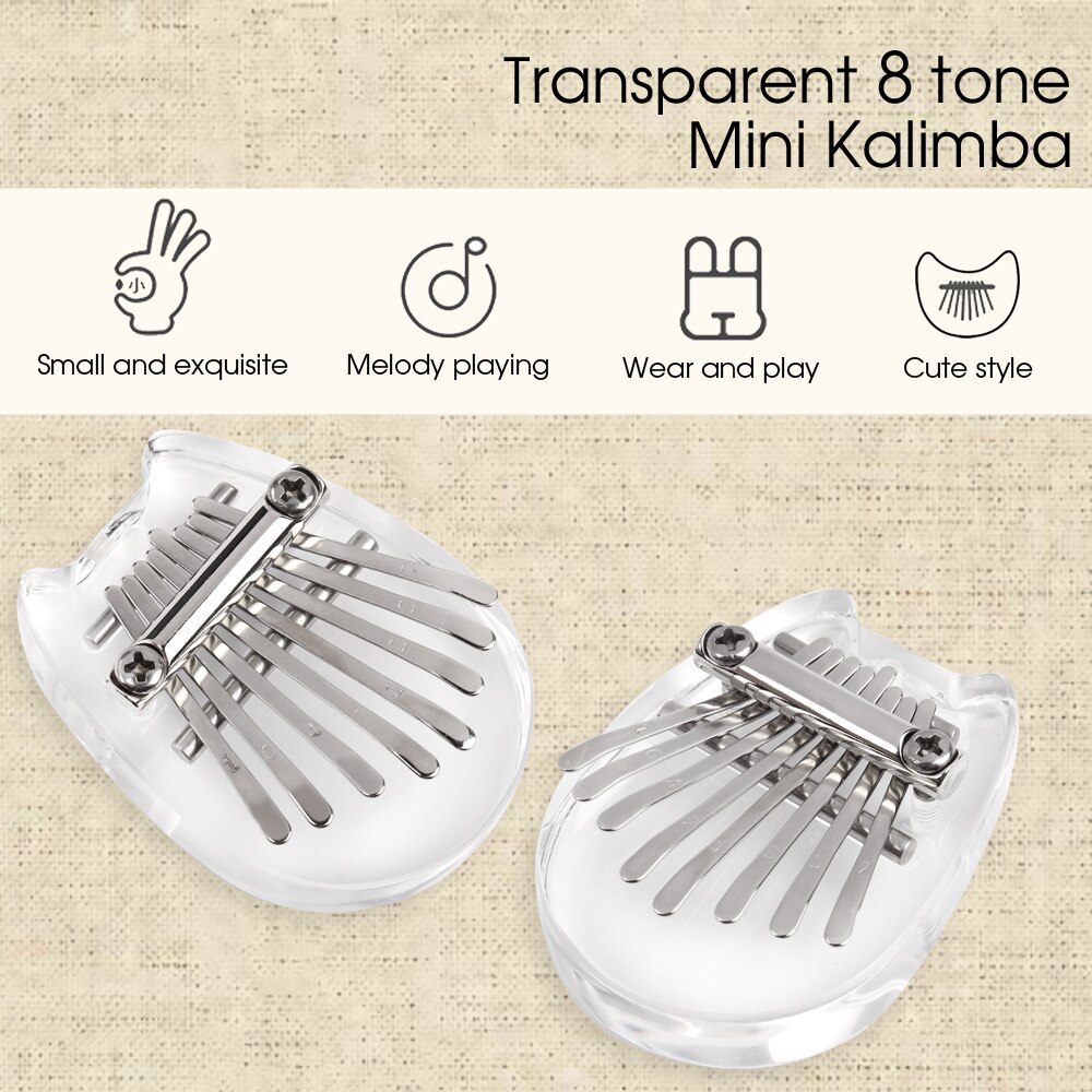 8 Keys Mini Kalimba Finger Thumb Piano with Neck Rope Pendant Cute Portable Musical Instrument Keyboard for Children Beginn