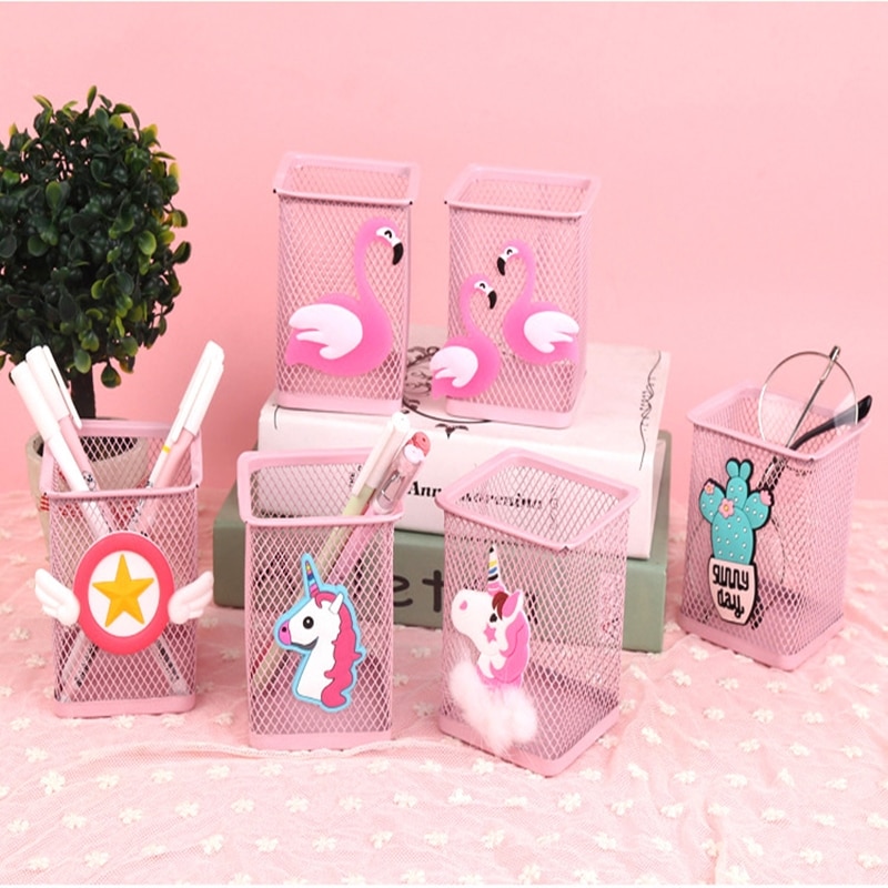 Vase à crayons rose licorne Cactus flamant rose Pot à crayons carré maquillage porte-pinceau papeterie fournitures de bureau