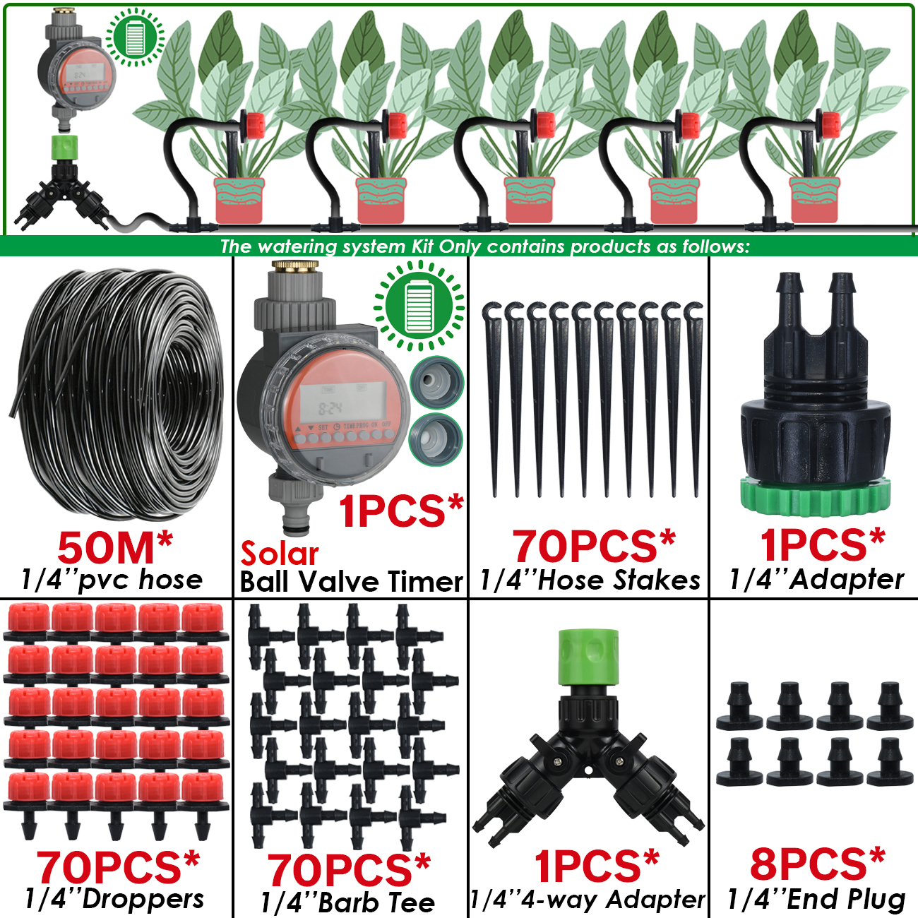 KESLA 5-50M sistema de riego por goteo automático manguera de jardín Micro Kit de riego por goteo goteros herramienta de jardinería para maceta bonsái: plum