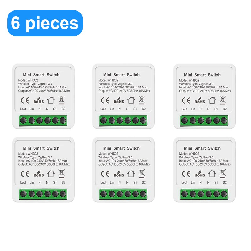 Tuya zigbee switch modul smart home 16a 100-240v arbejde med alexa google home yandex alice stemme / fjernbetjening timing switches: 6 stykker