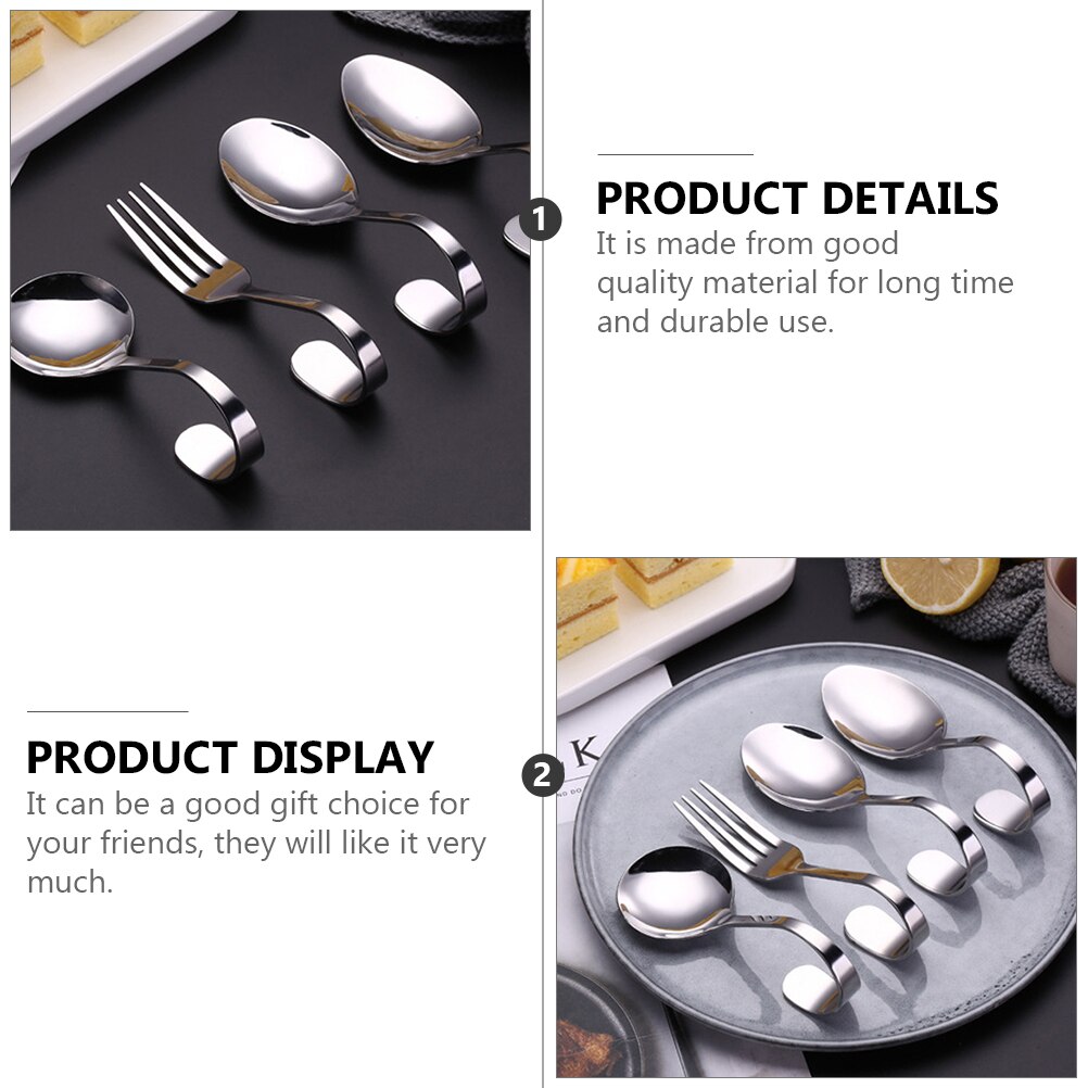 6pcs Curved Handle Spoon Durable Stainless Steel Spoon Practical Salad Spoons