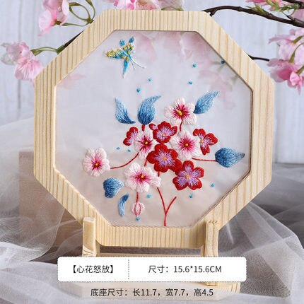Kinesiska blommor mönster broderi kit med träram diy korsstygn set handgjorda hantverk sömnad målarmaterial paket: 6