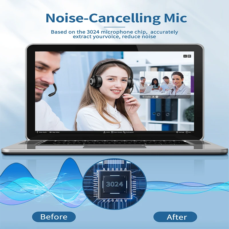 JIAMQISHI EH02U Auriculares inalámbricos con Bluetooth ANC micrófono para trabajo ordenador auriculares USB Dongle micrófono silencioso para MacBook auriculares teléfono