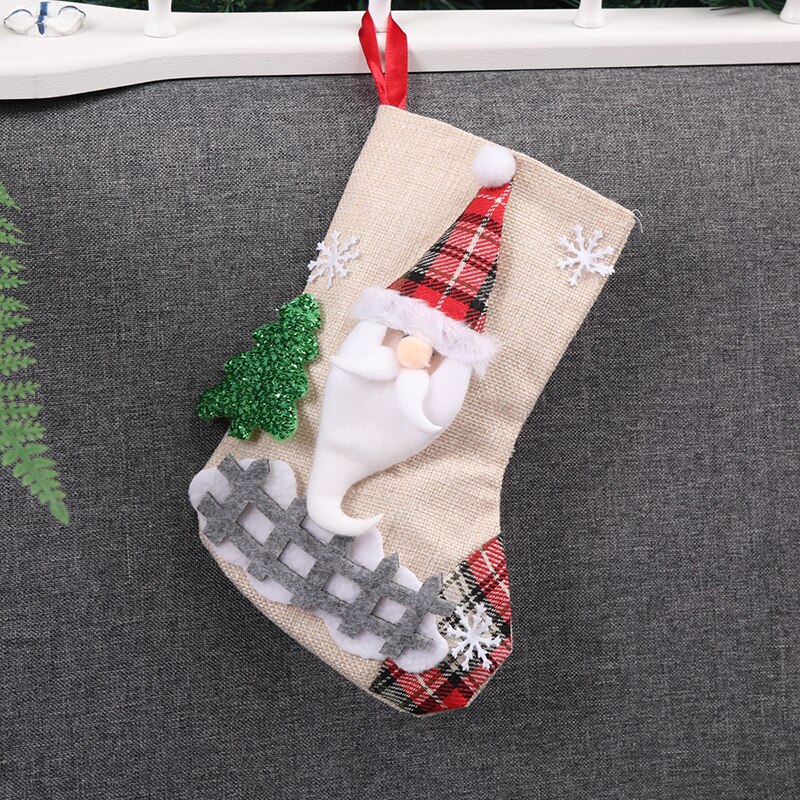 Dulce árbol de Navidad Calcetines rojo verde ligero bolsa chimenea árbol decorativo lindo adorable bolsa de: Beige