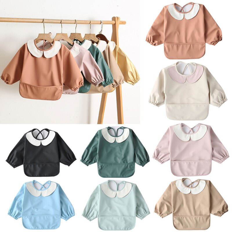 Waterdichte Pu Baby Bib Burp Doek Met Voedsel Pocket Zuigelingen Kinderen Lange Mouw Voeden Tekening Kiel Schort Jongens Meisjes Stuff