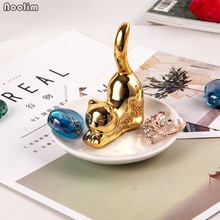 NOOLIM Nette Katze Schmuck Gestell Keramik Schmuck Lagerung Tablett-Ring Halskette Lagerung Tablett Schmuck Palette essen Palette Trockenen Obst Platte
