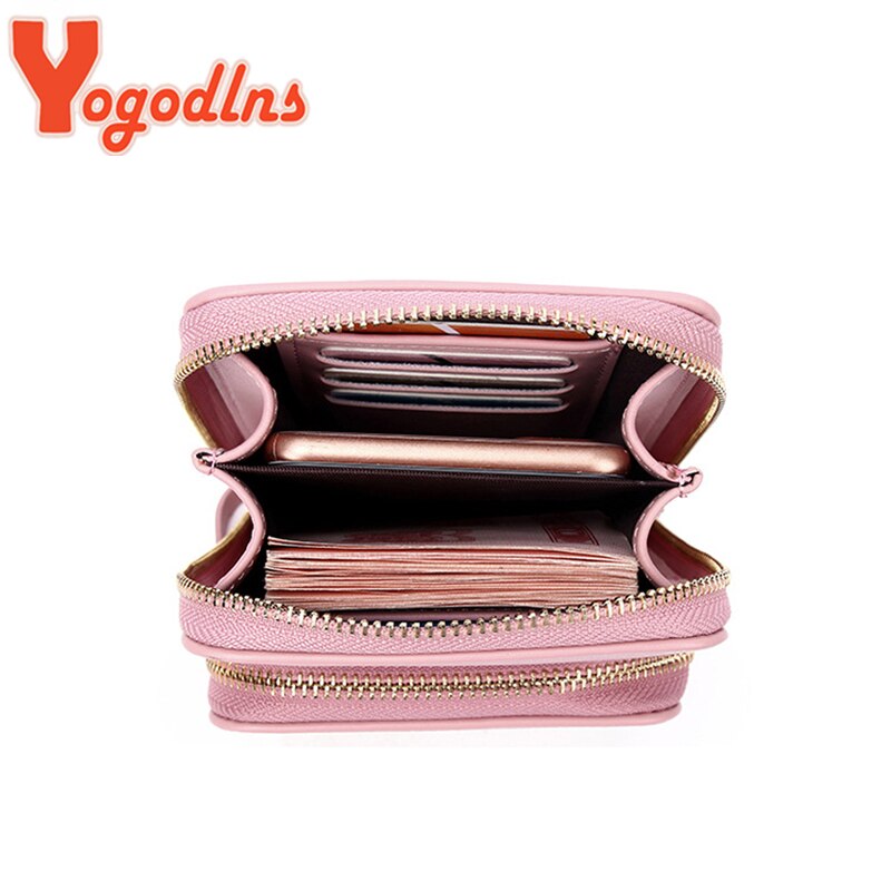 Yogodlns, bandolera pequeña para mujer, bandolera de cuero PU, Minibandolera multifunción, bolso de doble capa para teléfono móvil