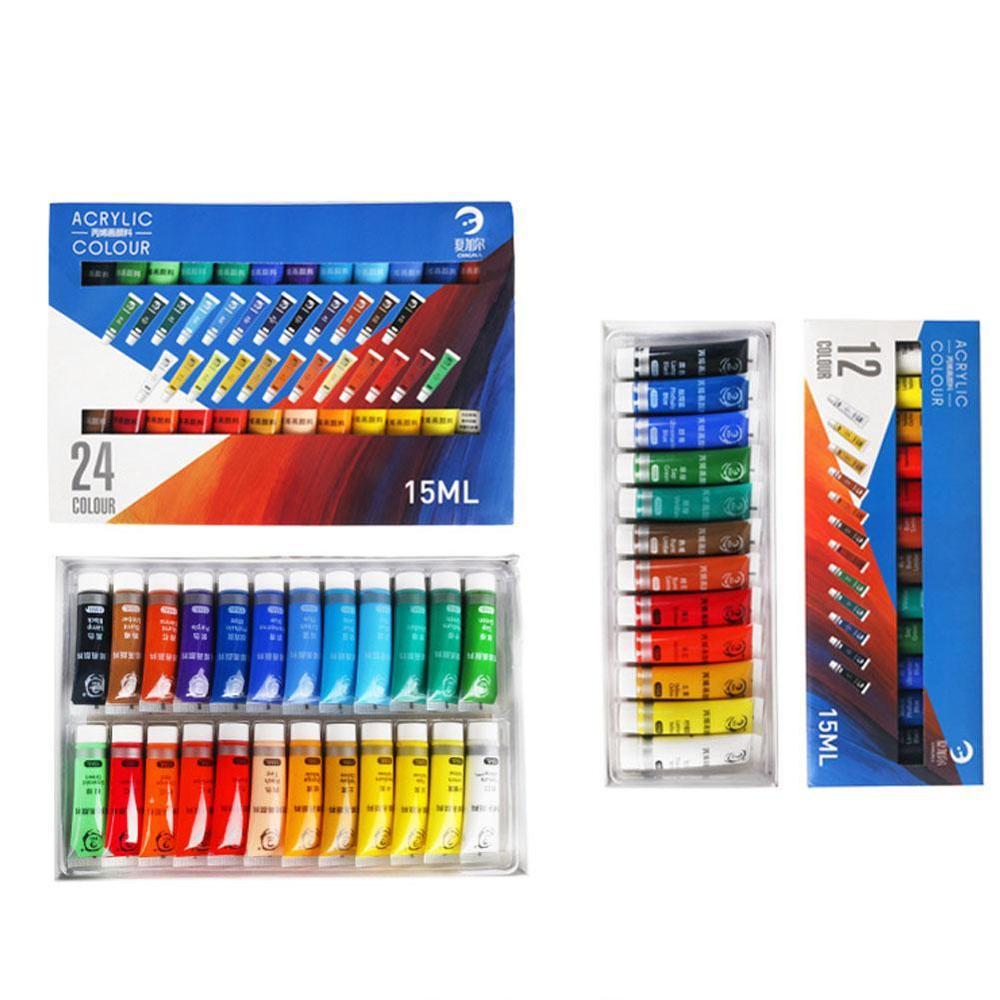 12/24 farben 15ML Acryl Farbe einstellen Farbe Malen Für Stoff Farben Liefert Kleidung Kunst Glas Malerei Zeichnung freundlicher Wasse z3V0