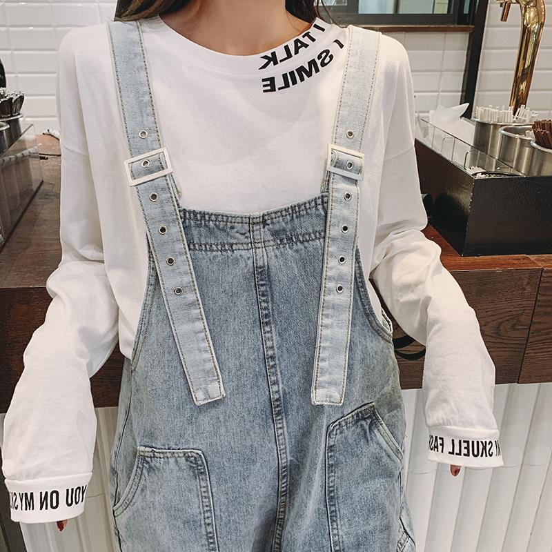 Jumpsuits kvinder lige koreansk stil plus størrelse denim ankellang all-match streetwear dame komfortabel lomme bf
