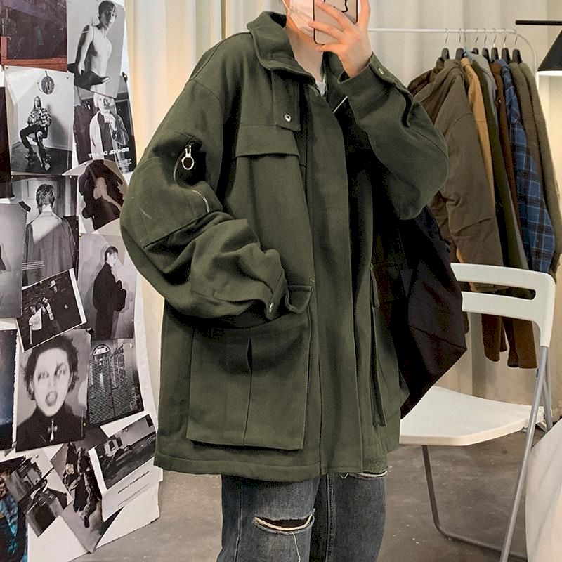 Diablo – veste safari pour hommes et femmes, manteau décontracté, tendance, multi-poches, style hongkongais, rétro, cool, pour étudiants coréens