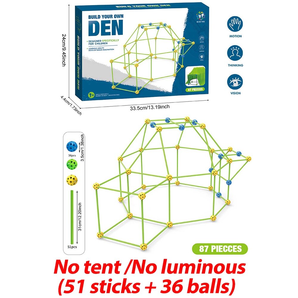 Kids Hut Construction Luminous Fort Building Kit Baby Tent Toy Castles Tunnels DIY 3D Play House for Children Indoor Playhouse: A