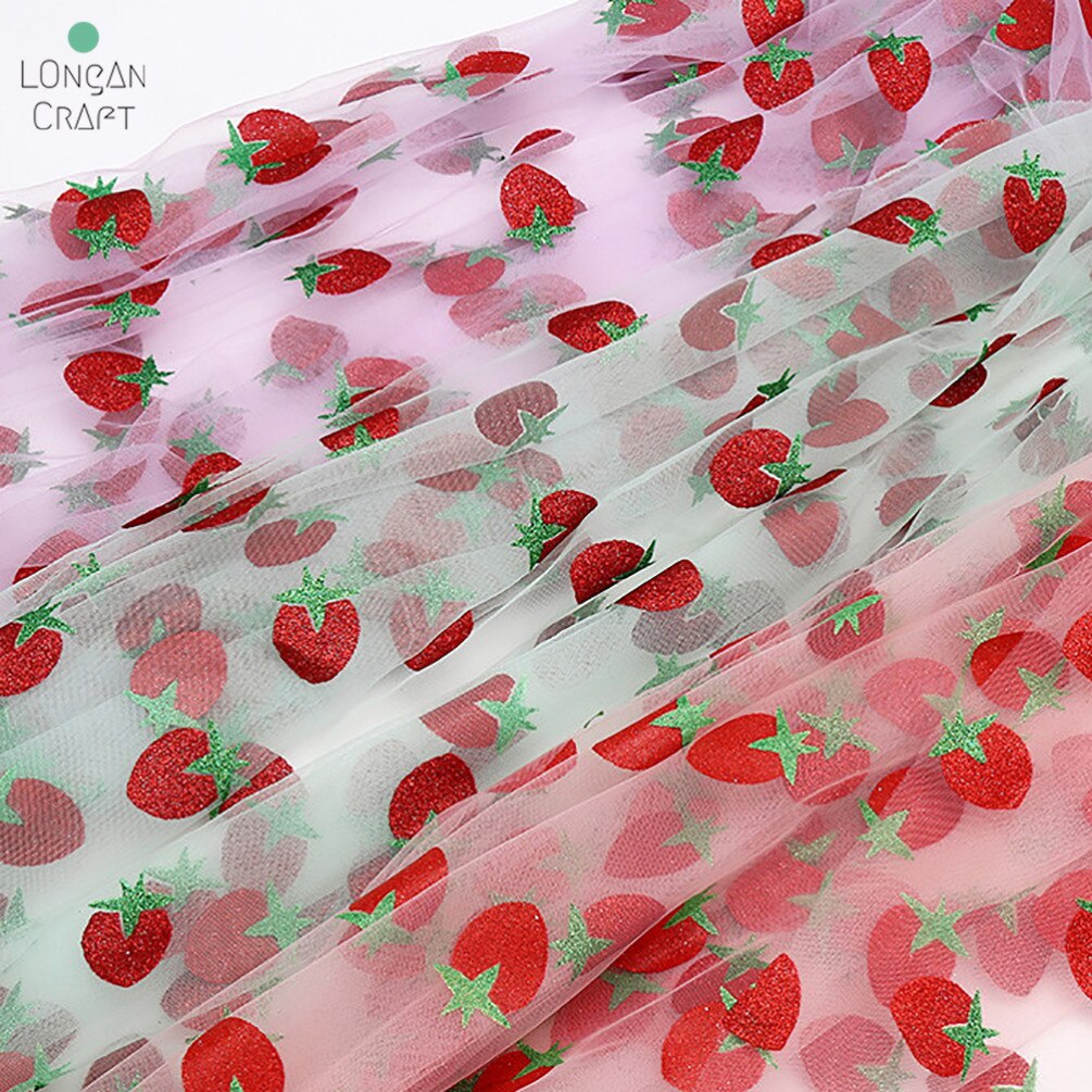 Modieuze Aardbei Tule Stof Gedrukt Mesh Stof Bruiloft Stof Voor Naaien Jurk Meisje Tule Rok 50cmX160cm