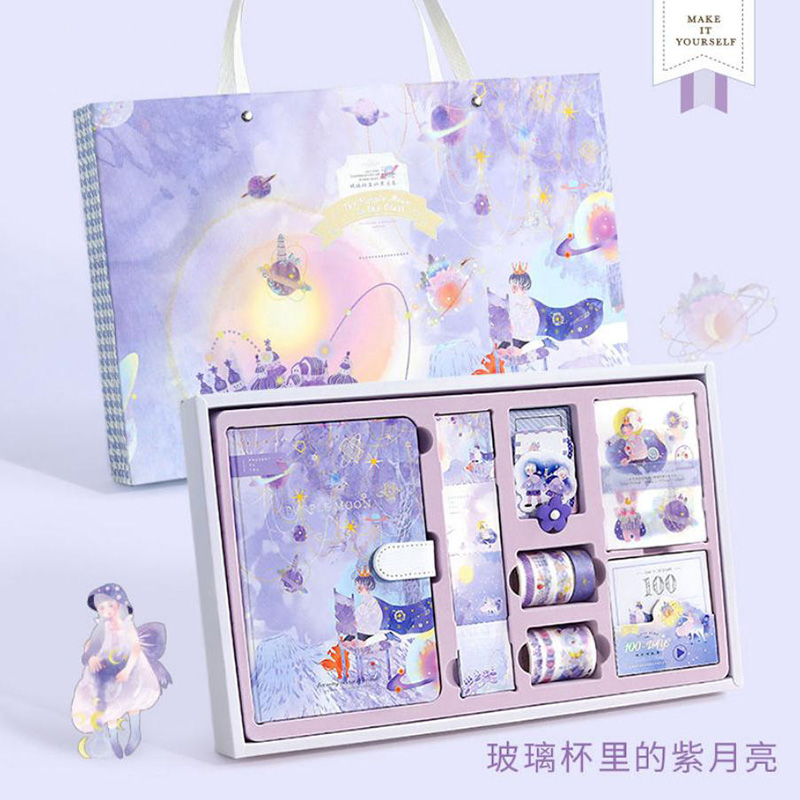 Juego de diario con temática de cuento de hadas, caja de para niña, libro de conteo de dibujos animados, Bloc de notas, cuaderno, caja de: Pink with handbag