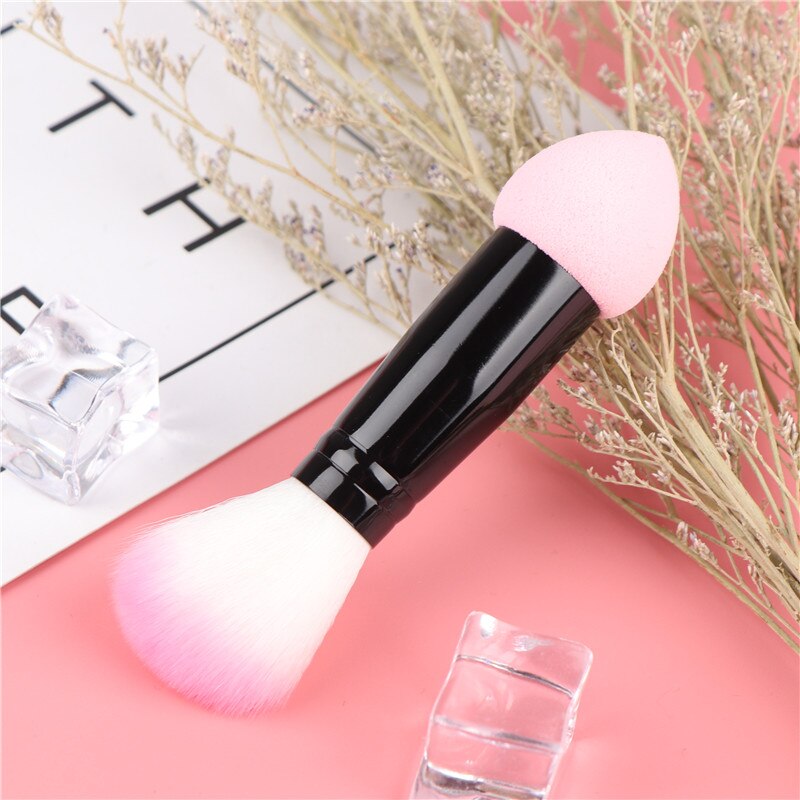 1 stuk roze blush kwast nylon make-up kwasten twee koppen kwast met spons