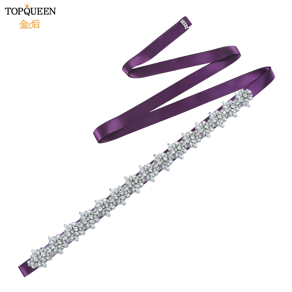 Topqueen s269 faixas de cristal de strass femininas dama de honra festa à noite cinto vestidos de noiva acessórios cintura cintos nupciais: Purple ribbon