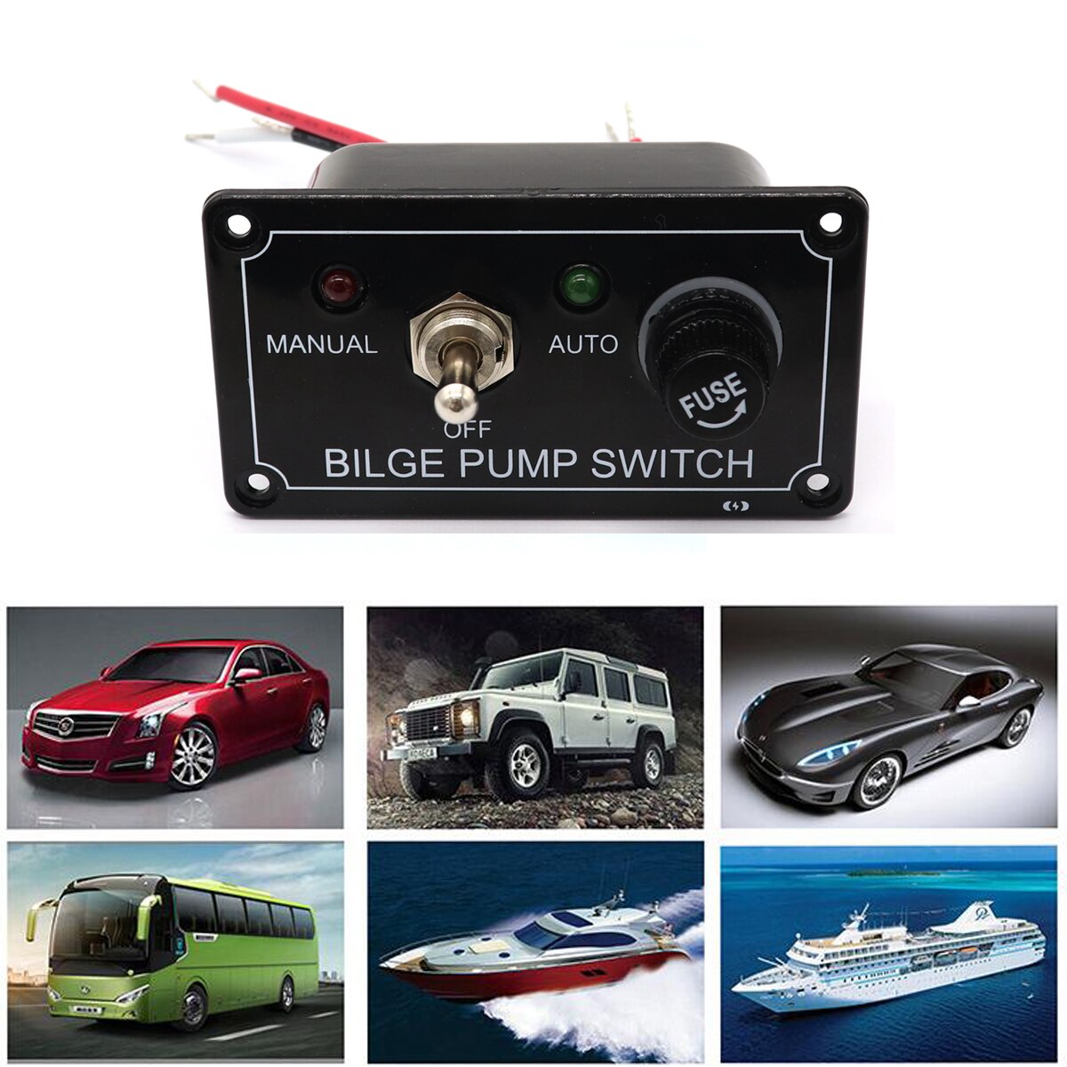 DC12V LED Indicator Bilge Pump Switch Panel with Fuse Housing 3 Way Toggle Switch Panel Manual-Off-Auto for RV Marine Boat