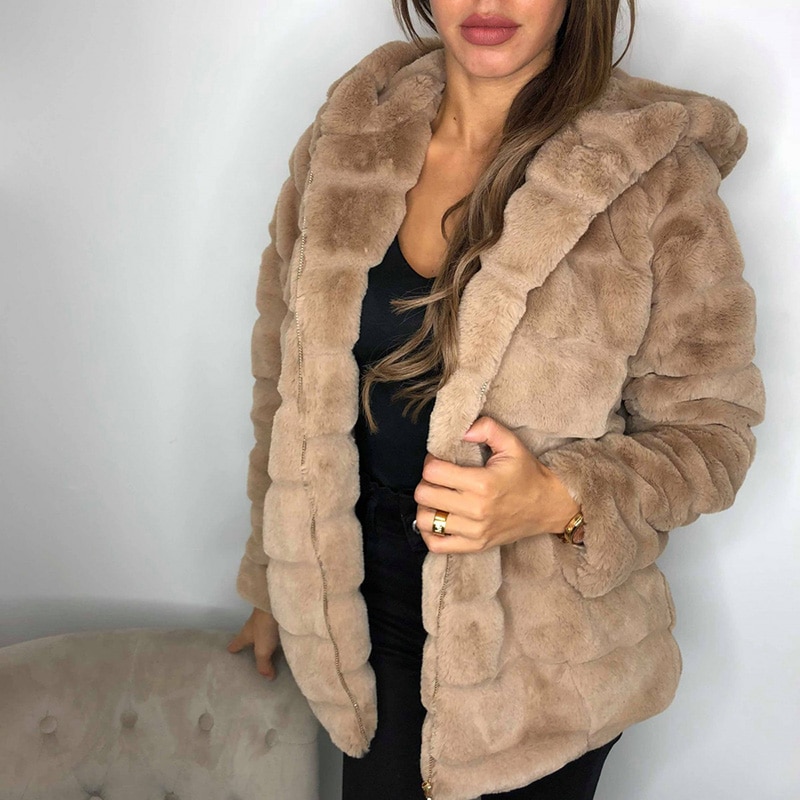 Herfst- en winterjassen van imitatiebont voor dames, warme jassen met lange mouwen en capuchon, damesjassen van fluweel, damesjassen