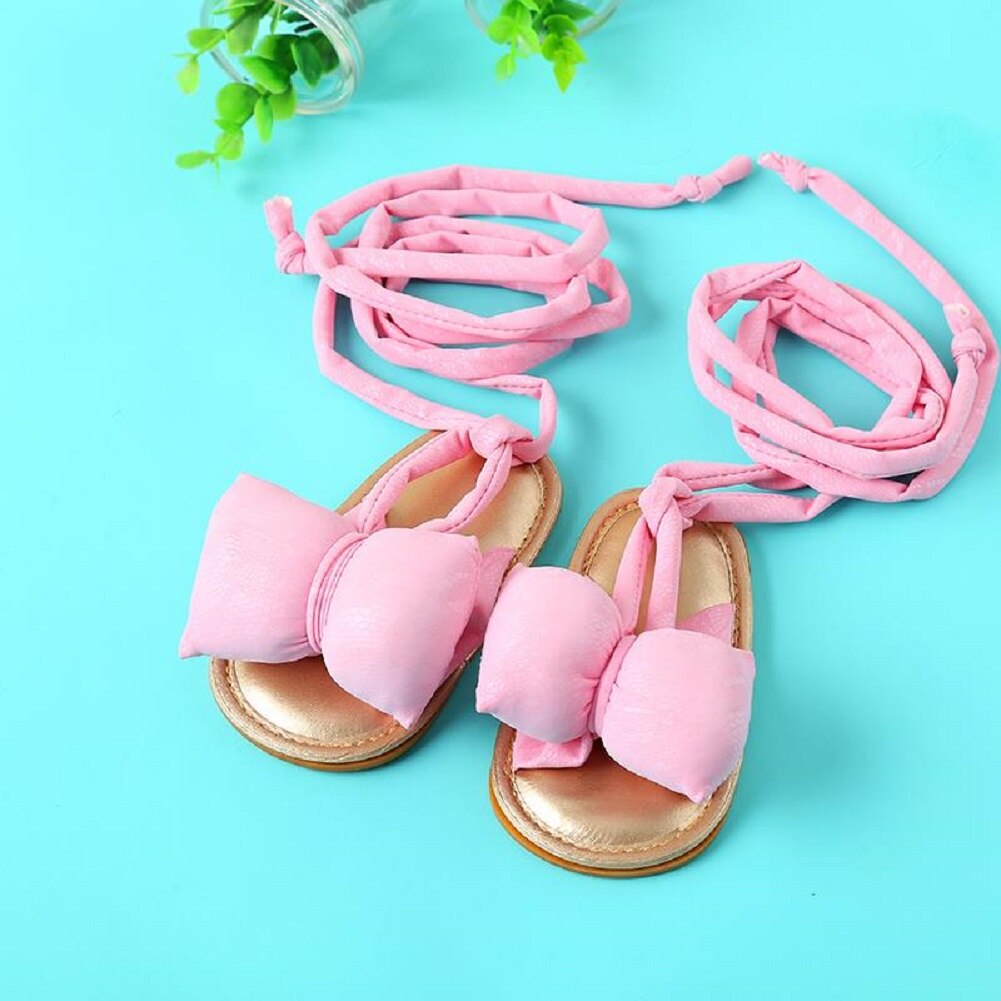 Pu sandaal met grote strik, zachte zool, zomerschoenen voor babymeisjes, schattige prinsessenschoenen, antislip, lange gladiatorschoen: A / 0-6 maanden