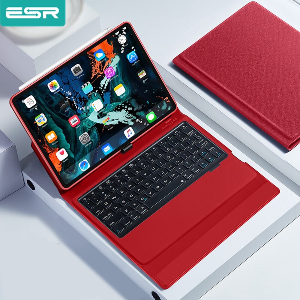 Esr Bluetooth Wireless Keyboard Case Voor Ipad 12.9 Inch Ipad Pro 12.9 ' Smart Pu Leather Volledige Folio Flip cover: Red