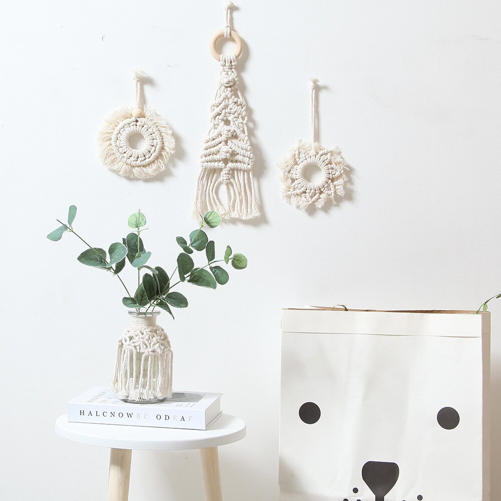 Nordique macramé tenture murale en coton tissé à la main petite tapisserie murale enfants chambre tête de lit accessoires Photo Boho arbre de noël décor