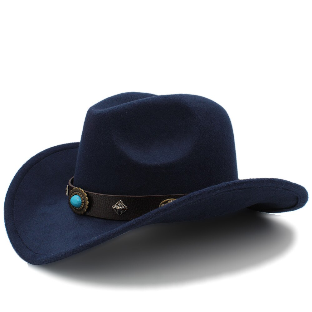 100% lana Sombrero de Cowboy del oeste para hombres Otoño Invierno Jazz ecuestre Sombrero Hombre Steampunk Sombrero tamaño de tapa 56-58cme