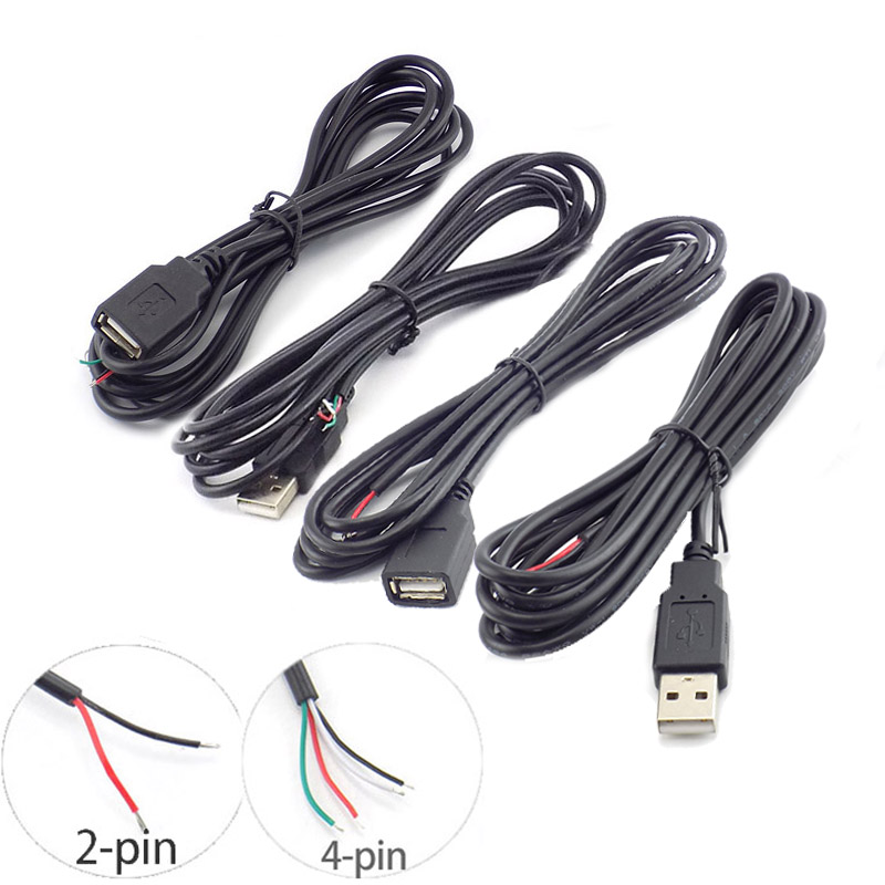 Micro USB hembra Jack 4 pines 2 pines macho hembra fuente de alimentación línea de datos Cable de carga conector de cable de extensión Q1