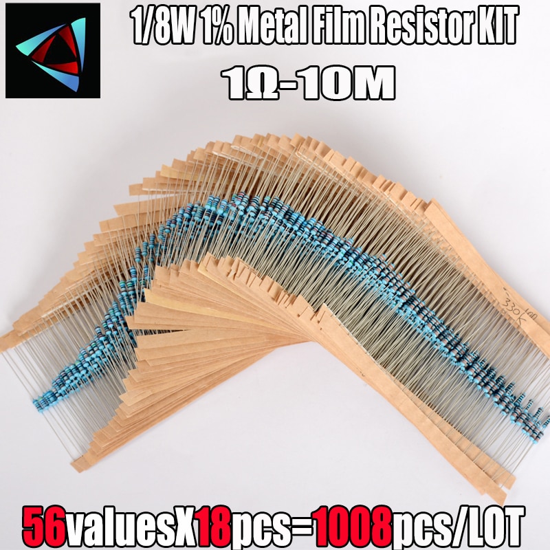 1008 stuks 56 waarden 1-10m ohm 1/8w 1%  metaalfilmweerstanden 0.125w elektronische componentenset weerstandswaarde die u nodig hebt