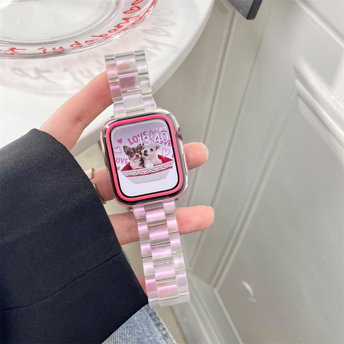Resin urrem til apple watch series 10 9 8 7 6 rem 41mm 49mm klar rem stål iwatch  se 44mm 40mm 45mm 46mm 42mm ultra 2