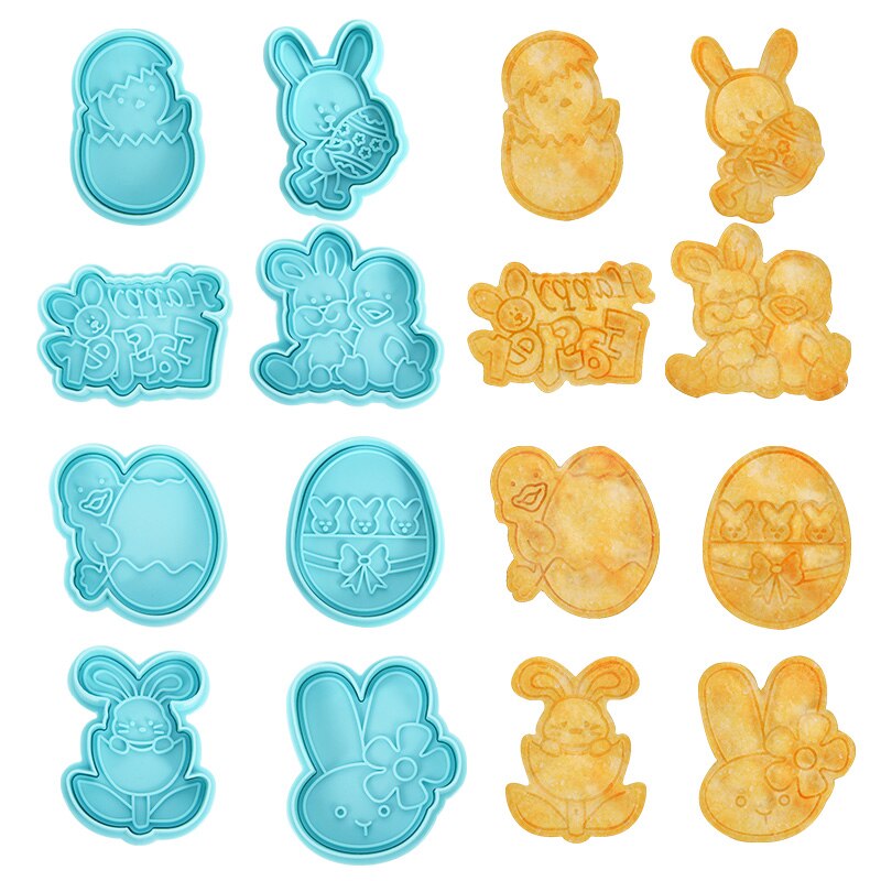 1 Set Easter Egg Rabbit Chicken Shape Cookies Cutter Plastic Fondant Biscuit Mould Cake Mold Baking Tools for Easter Decoration