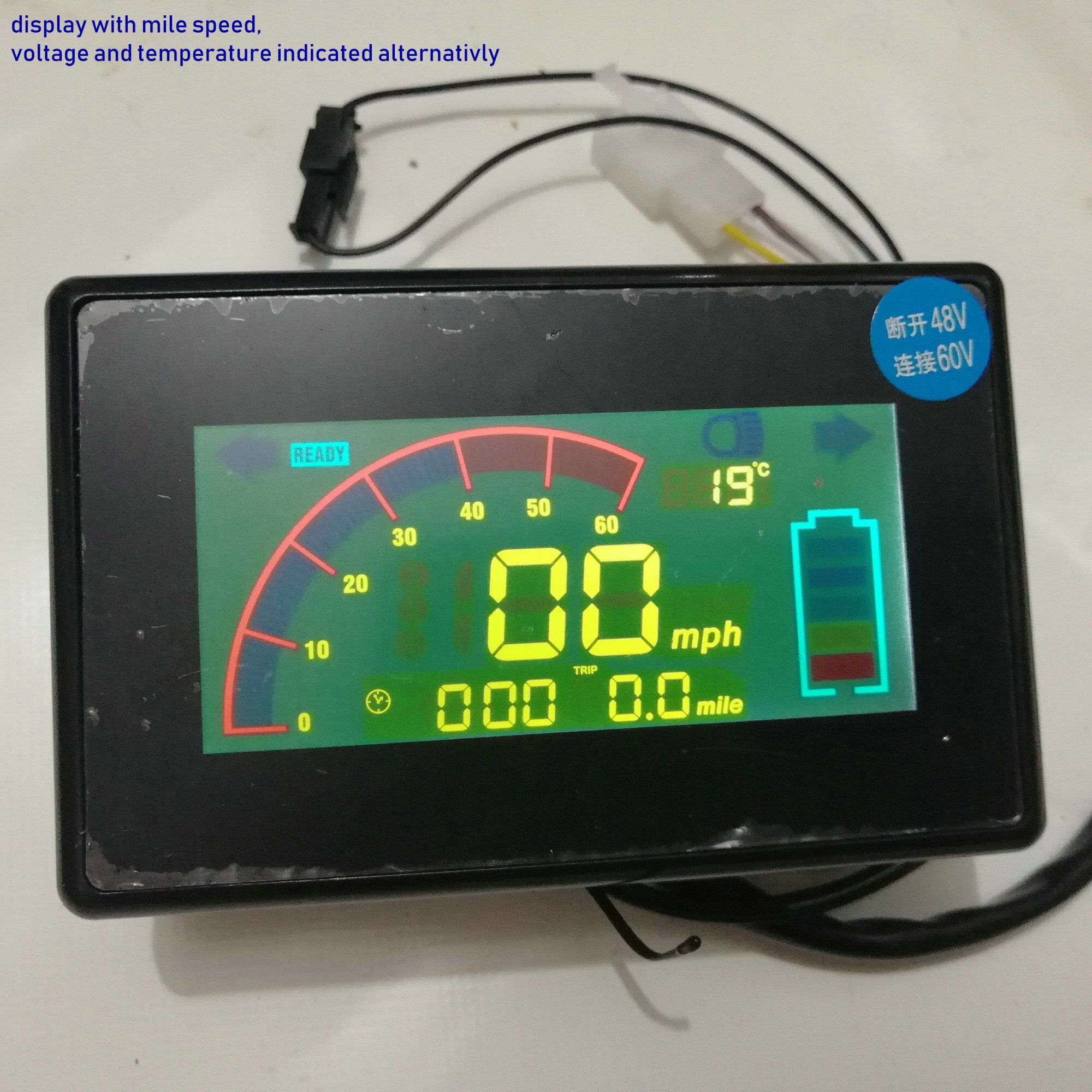 Nopeusmittarin lcd -näyttö 48 v 60 v 72v mailin/h nopeudella+akun varaustason ilmaisin+suuntavalo sähköpyörän skootterin osat