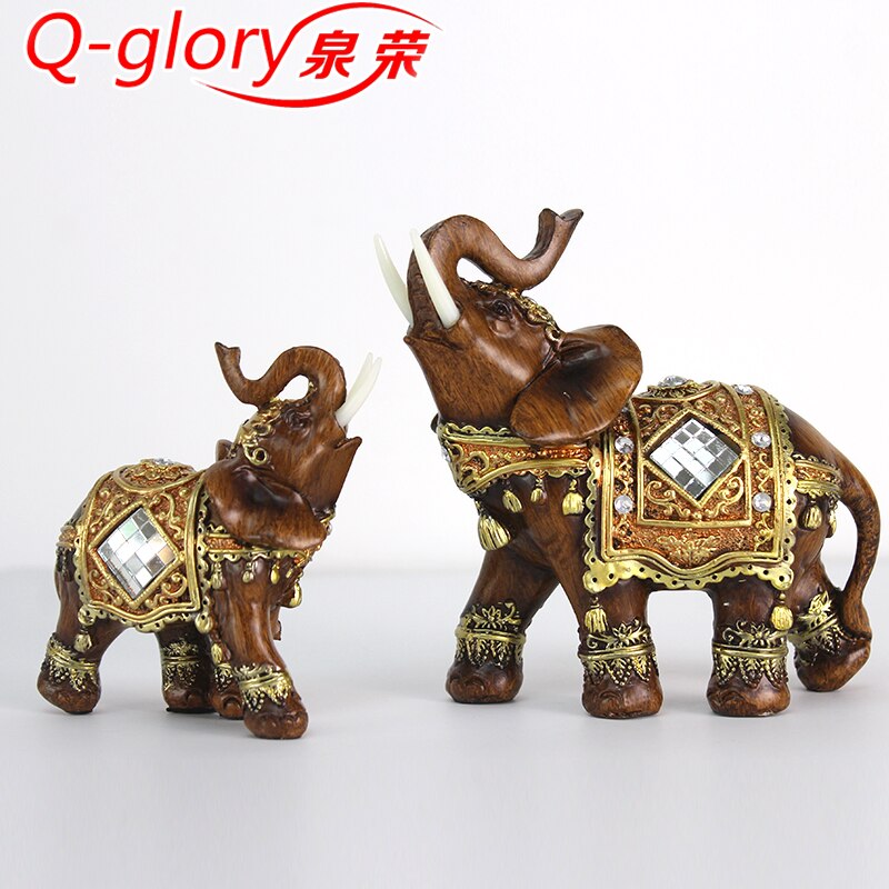 Resin Elephant Figurines Souvenir Trunk Up Fengshui Lucky Elephant crafts Garden Decoration Living Room Ornaments