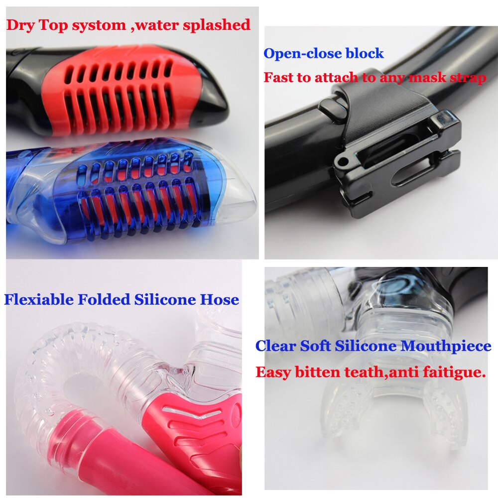 DEEPGEAR Full dry snorkel Top diving snorkel PVC snorkel tube Adult swimming diving snorkel gears watersport gears